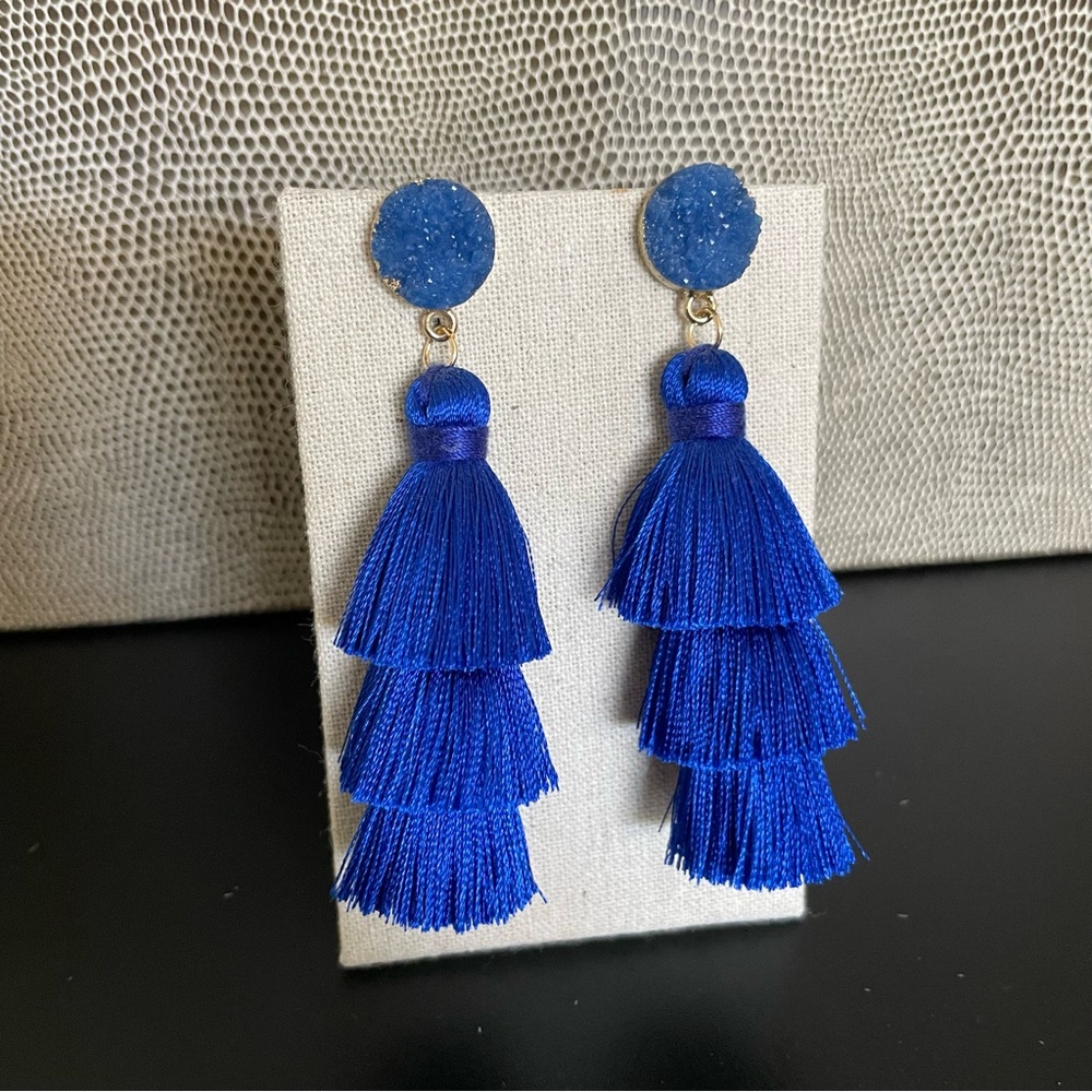 Blue Tassel Drop Earrings